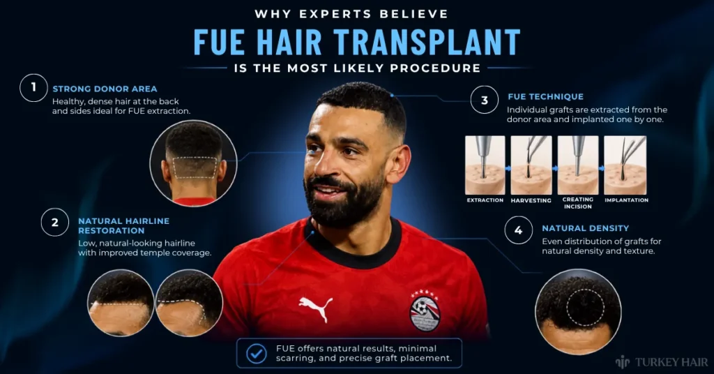 mohamed salah FUE hair transplant, what technique did mohamed salah use, FUE hair transplant procedure, hairline restoration surgery, natural hair transplant, celebrity FUE hair transplant, mohamed salah hair transplant analysis